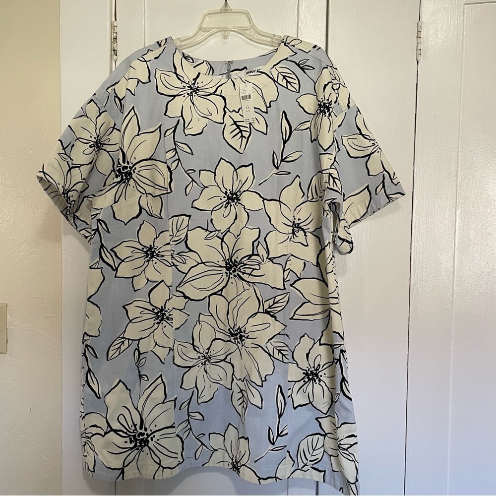 Dhruv Kapoor Anthropologie blue and white floral denim dress 2x NWT